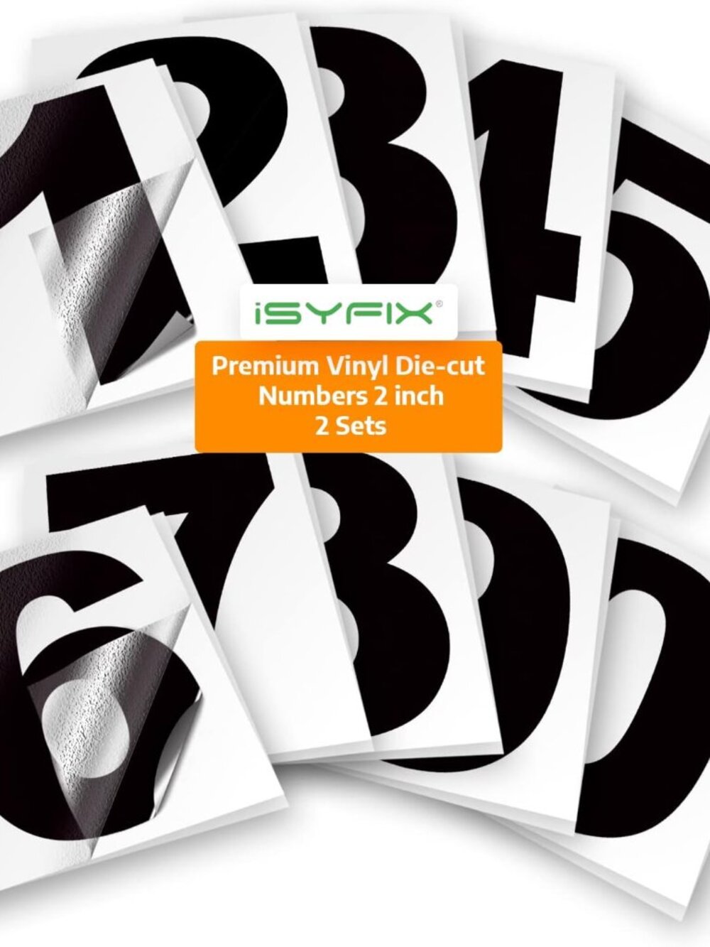 Black Vinyl Numbers Stickers – 2 Inch Self Adhesive 2 Sets Premium Decal Die Cut